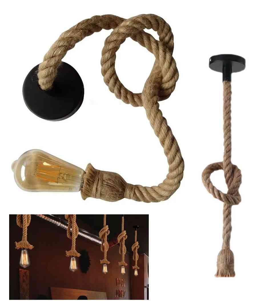 Lámpara colgante de cuerda, incluye ampolleta vintage